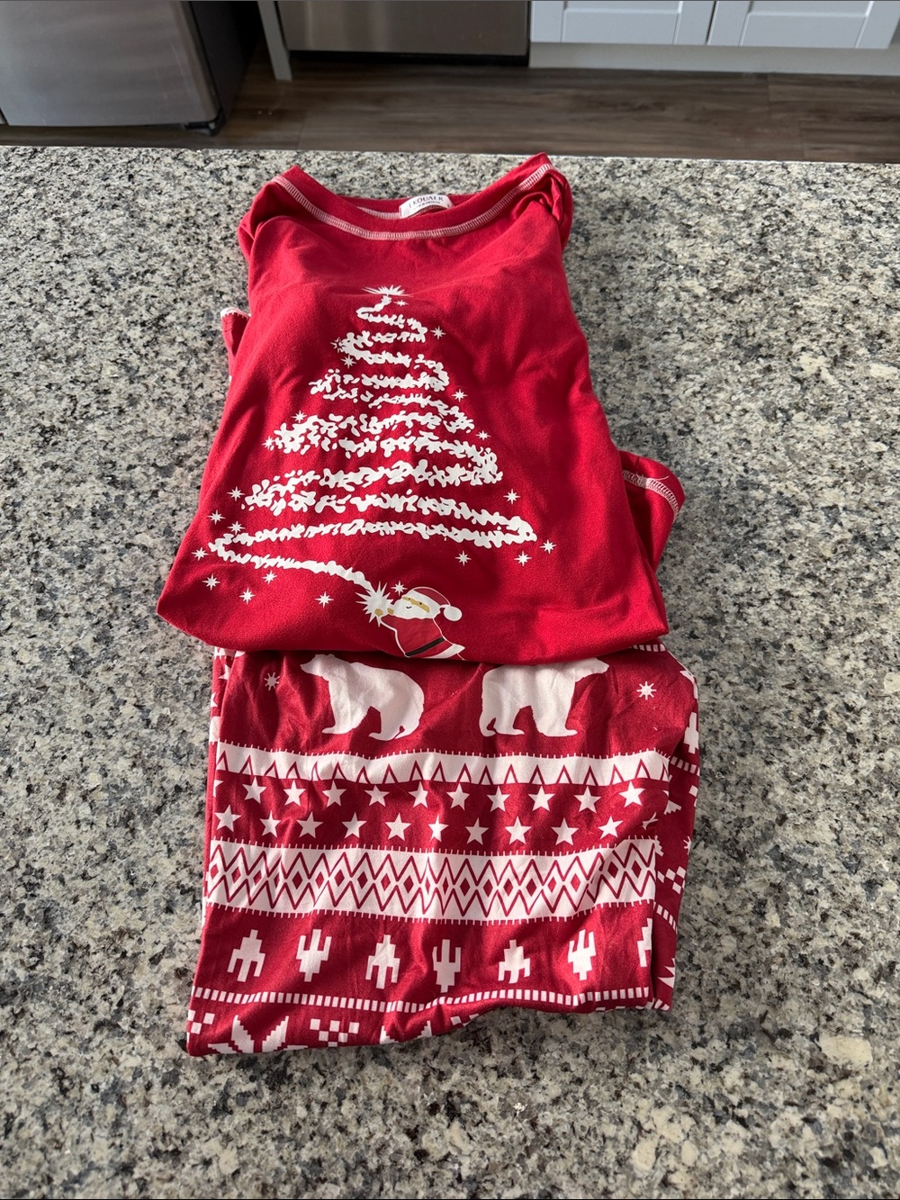 Red Holiday Pajama Set with Christmas Tree & Polar Bear Print